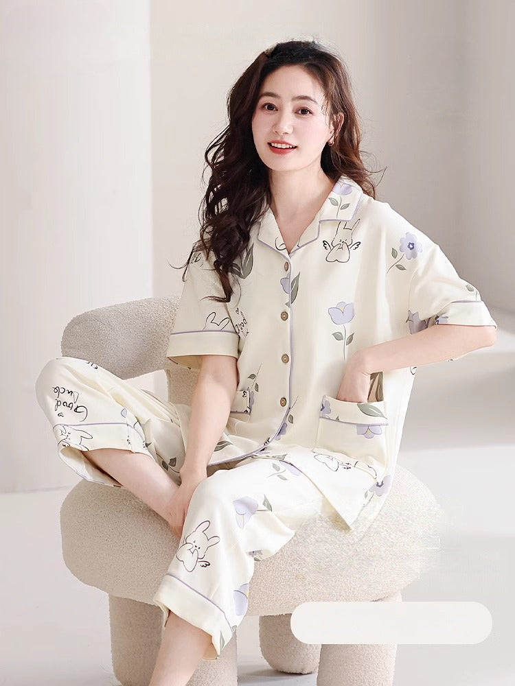 Cute Short-sleeved Cotton Home Loungewear Set