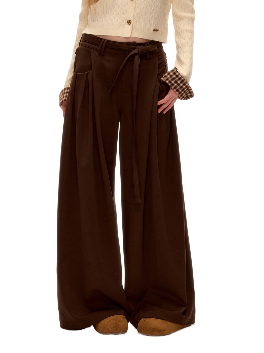 Pleated Tie-Waist Wide-Leg Trousers