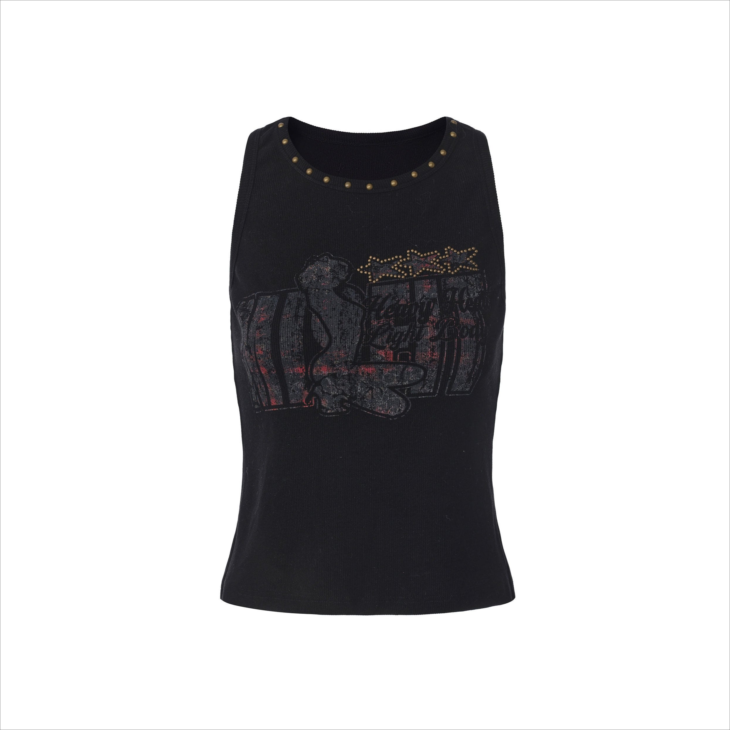 Punk Ribbed Studded Graphic Tank Top