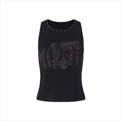 Punk Ribbed Studded Graphic Tank Top