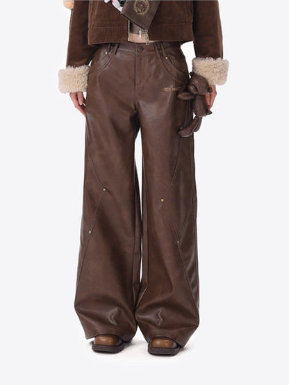 Faux Leather Straight-Leg Pants