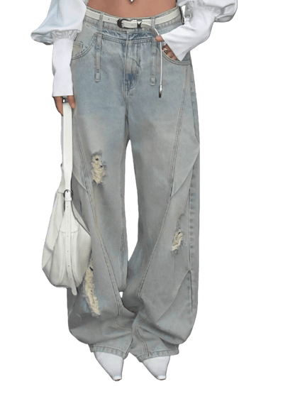 Washed Distressed Balloon-Fit Denim Jeans