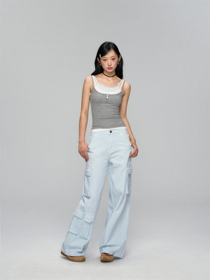 Contrast-Layered Ribbed Knit Tank