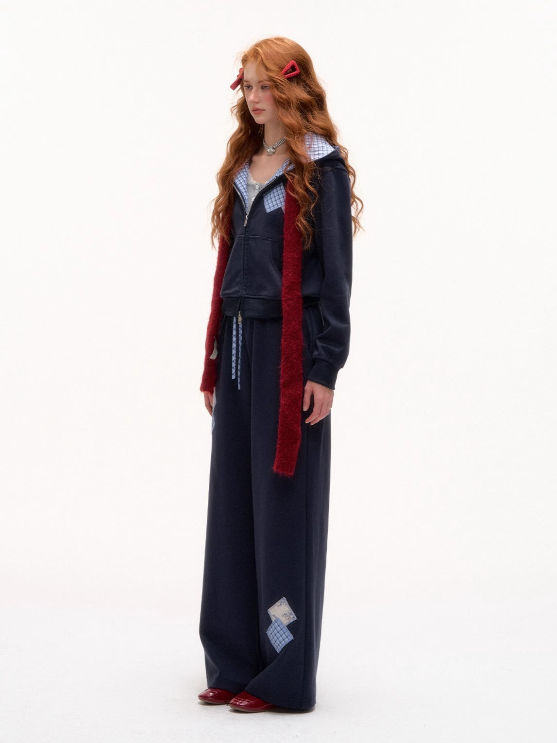 Plaid Patchwork Hoodie &amp; Sweatpants Set