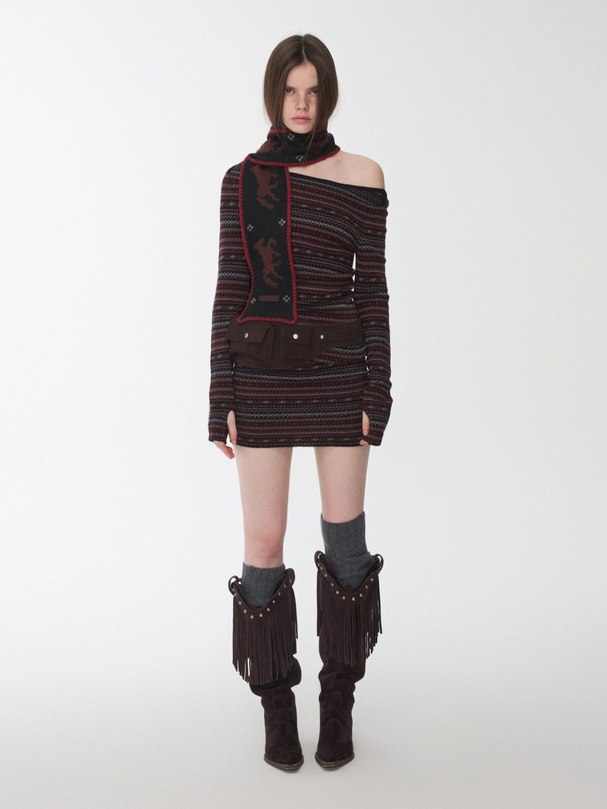 Fair Isle Pony Jacquard Knit Scarf