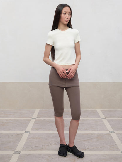 High Elastic Mid-Low Waist Five-Quarter Shorts