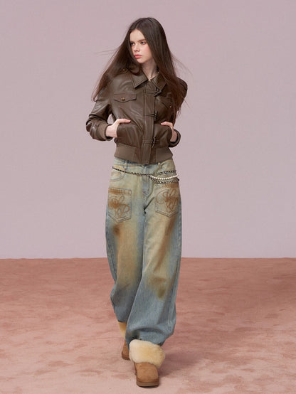 Fleece-Lined Cropped Moto Jacket