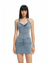 Vintage U-Neck Slim Halter Denim Dress - CHINASQUAD