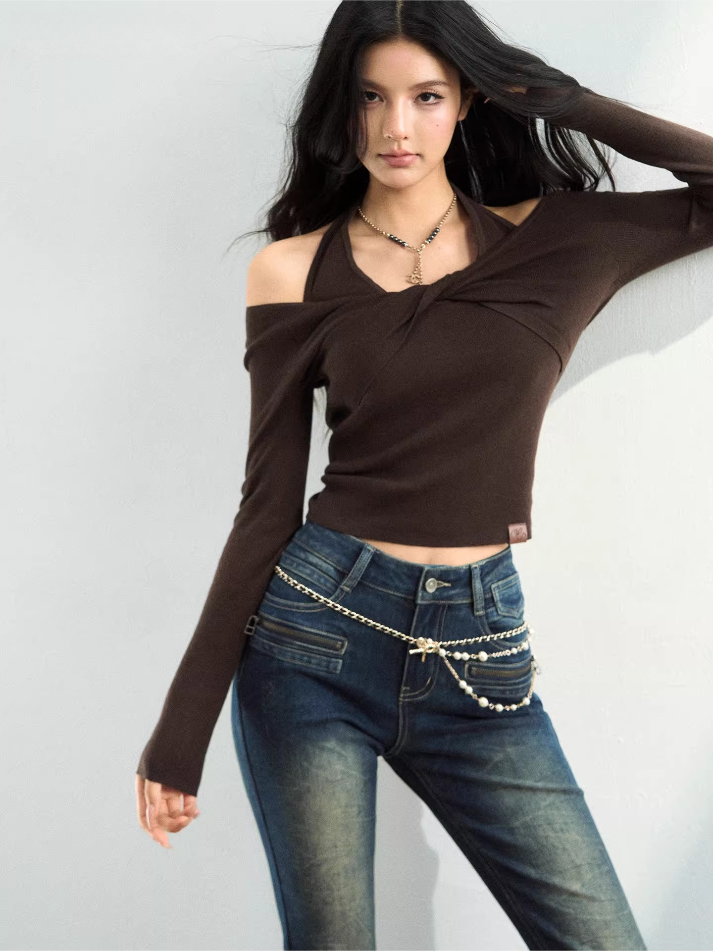 Off-Shoulder Halter Knit Top