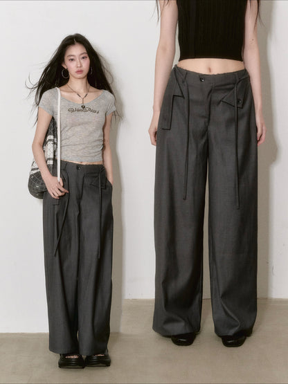 Gray Tie Wide-leg Trousers