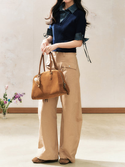 Two-Tone Flared Wide-Leg Pants