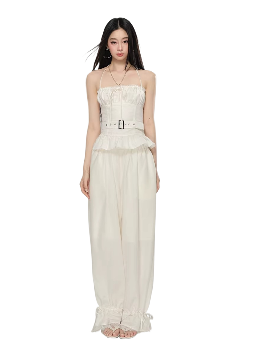 Lace-Trim Relaxed Straight-Leg Trousers