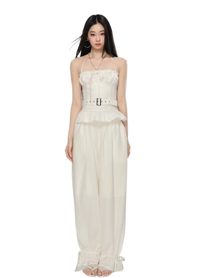 Lace-Trim Relaxed Straight-Leg Trousers