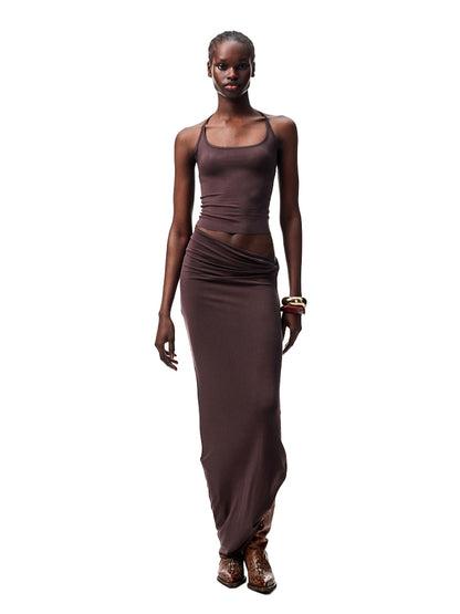 Large Round-Neck Knot Acetate Tank Top &amp; Skirt Set