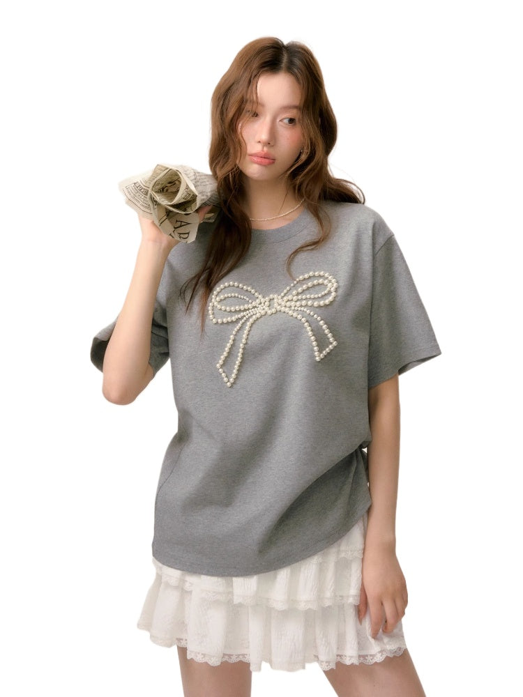 Beaded Bow-knot T-Shirt - CHINASQUAD