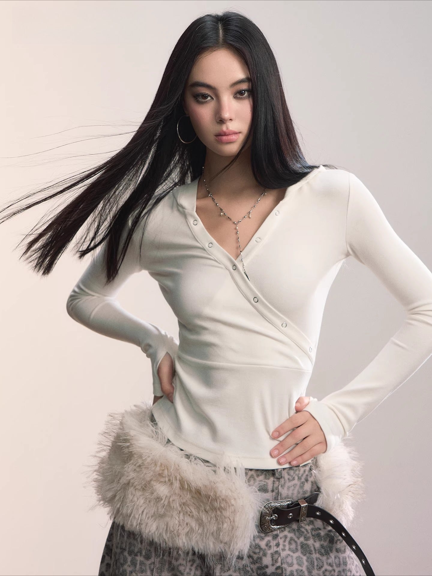 Crossover Hooded Slim-Fit Knit Sweater