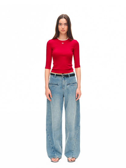 Contrast-Trimmed Mid-sleeve T-shirt - CHINASQUAD