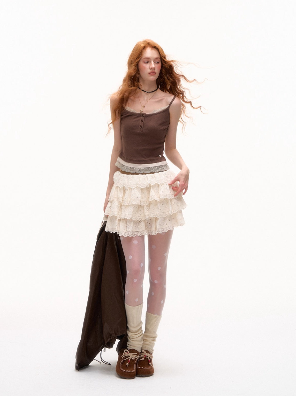 Lace Trim Layered-Effect Contrast Tank Top
