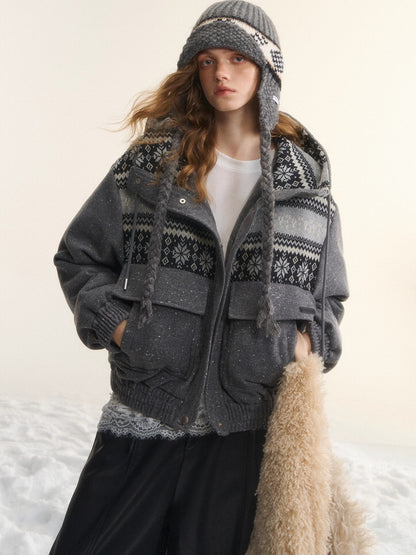 Wool-Blend Hooded Down Jacket