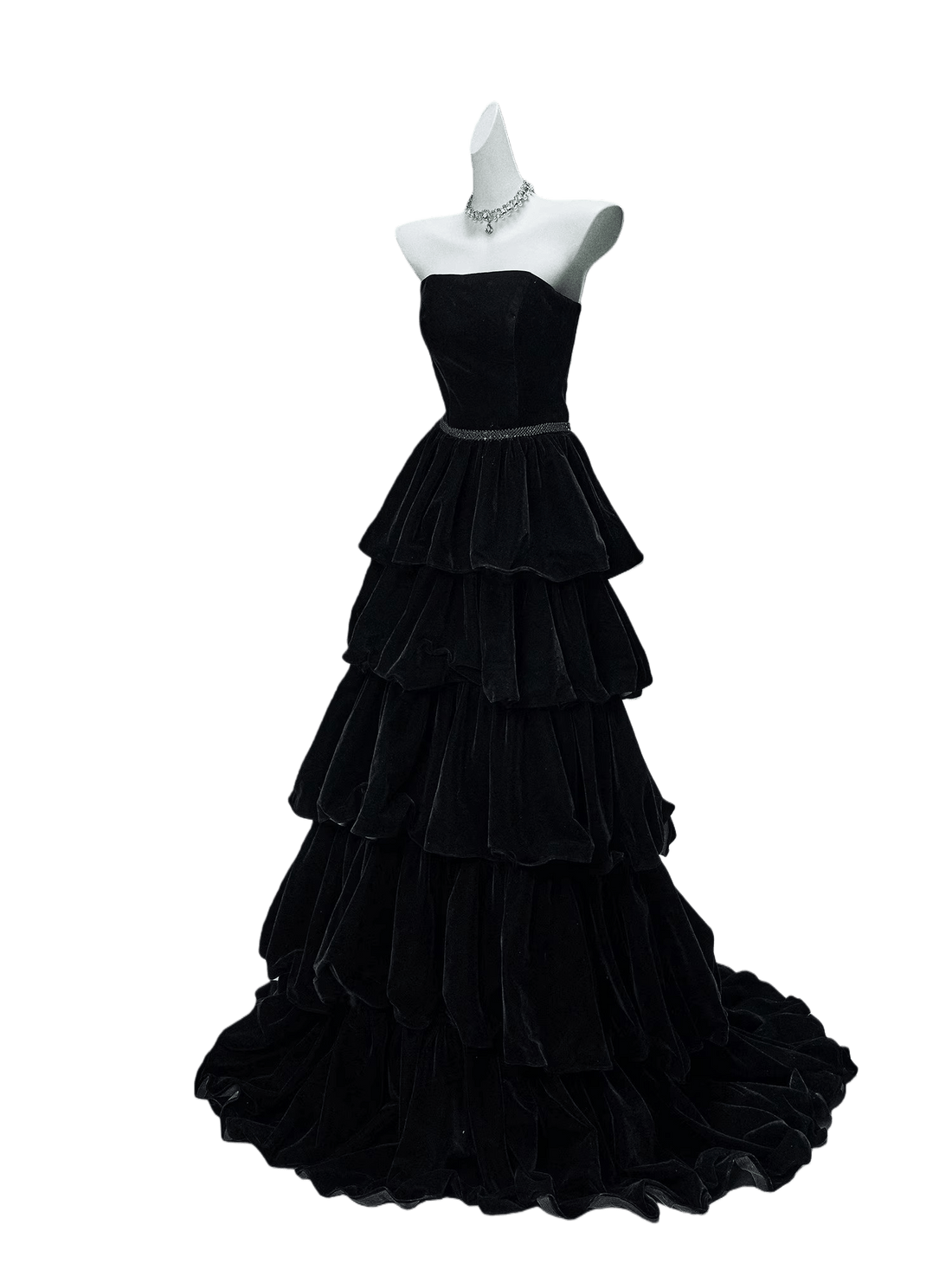 Ebony Zisel Tiered Velvet Couture Gown