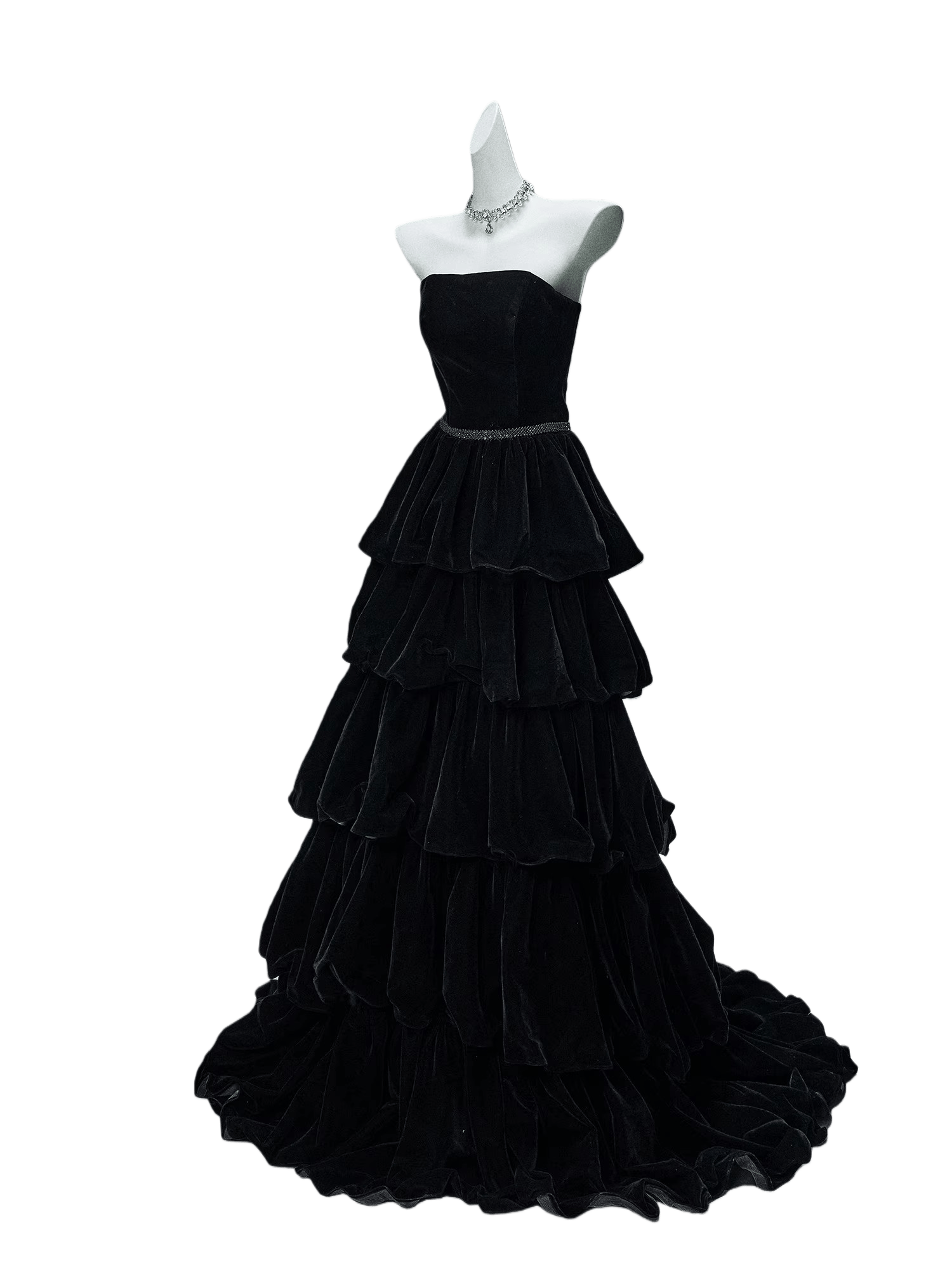 Ebony Zisel Tiered Velvet Couture Gown