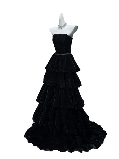 Ebony Zisel Tiered Velvet Couture Gown