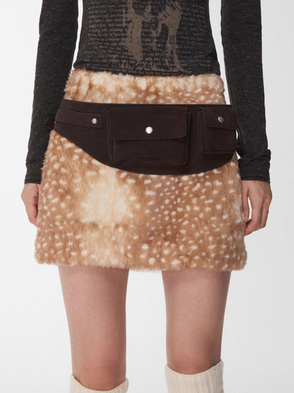 Vintage Deer Print Faux Fur Skirt