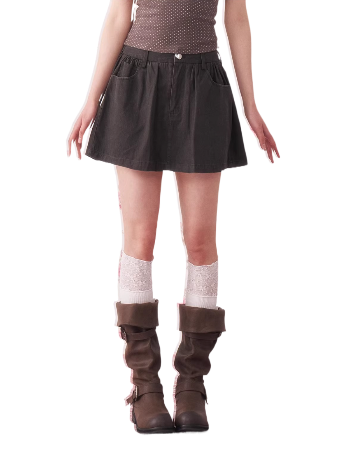 Vintage Pleated Cotton Mini Skirt