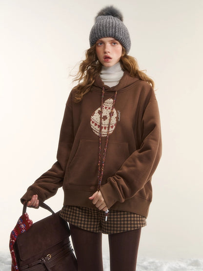 Brushed Fair Isle Knit Hooded Sweatshirt