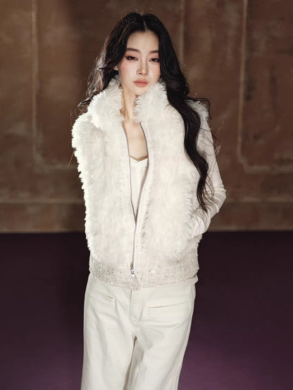 Heavyweight Beaded Wool-Blend Fleece Vest