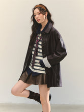 Black H-shaped Cuff Checkered Spliced Leather Jacket - CHINASQUAD