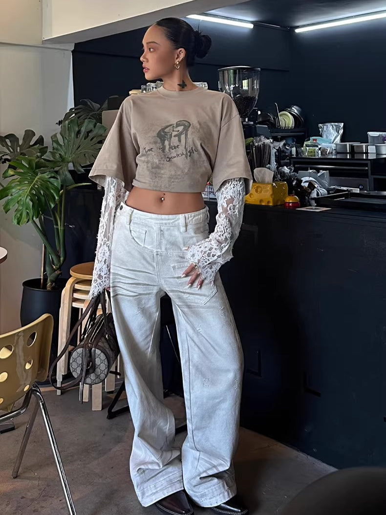 Side-Placket White Denim Jeans