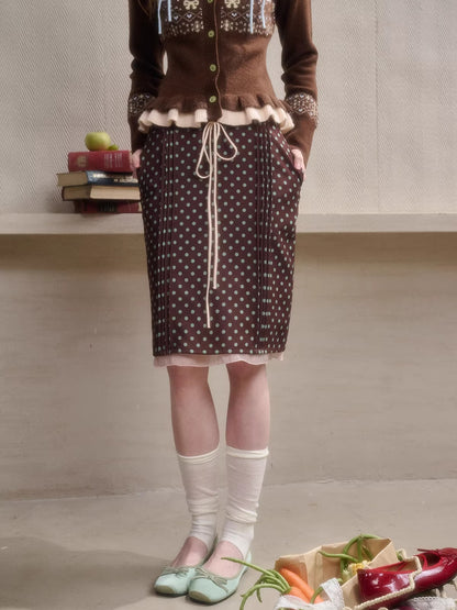 Fair Isle Knit Cardigan &amp; Polka Dot Skirt Set
