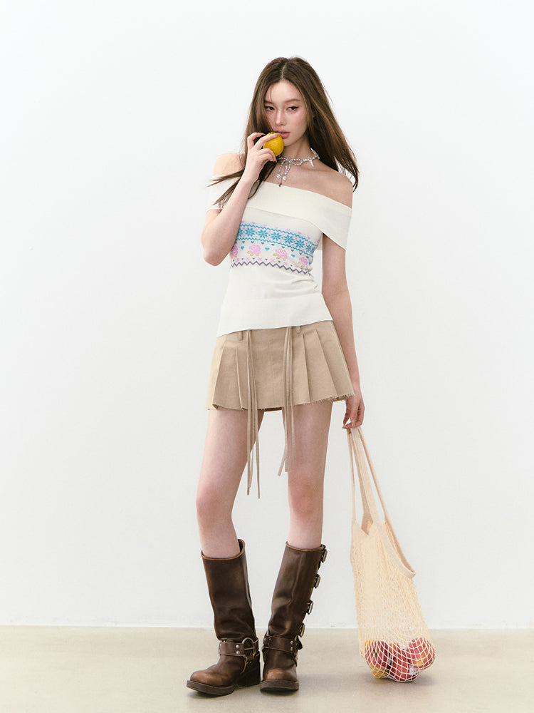 Double-layer Belt-loop Tied Pleated Skirt