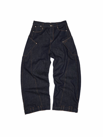 Raw Denim Wide-Shoulder Waist-Cinching Jacket Set - CHINASQUAD