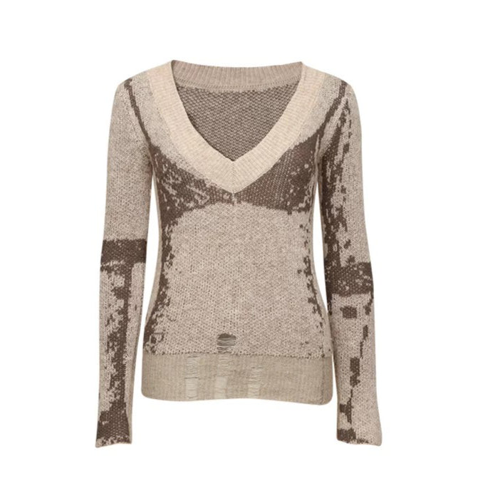 V-Neck Lamb Wool Slim-Fit Knit Sweater