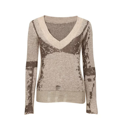 V-Neck Lamb Wool Slim-Fit Knit Sweater