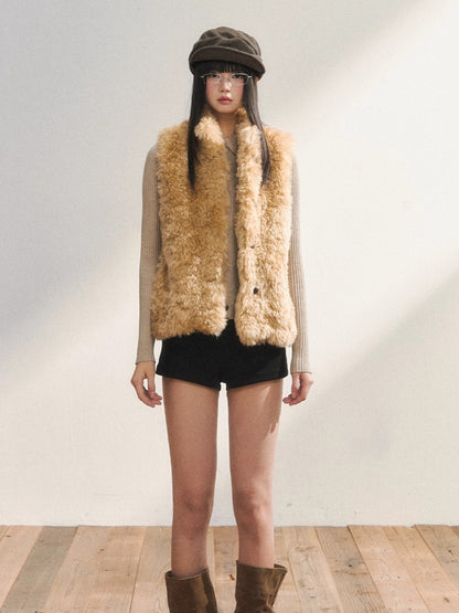 Khaki Eco Faux Fur Vest