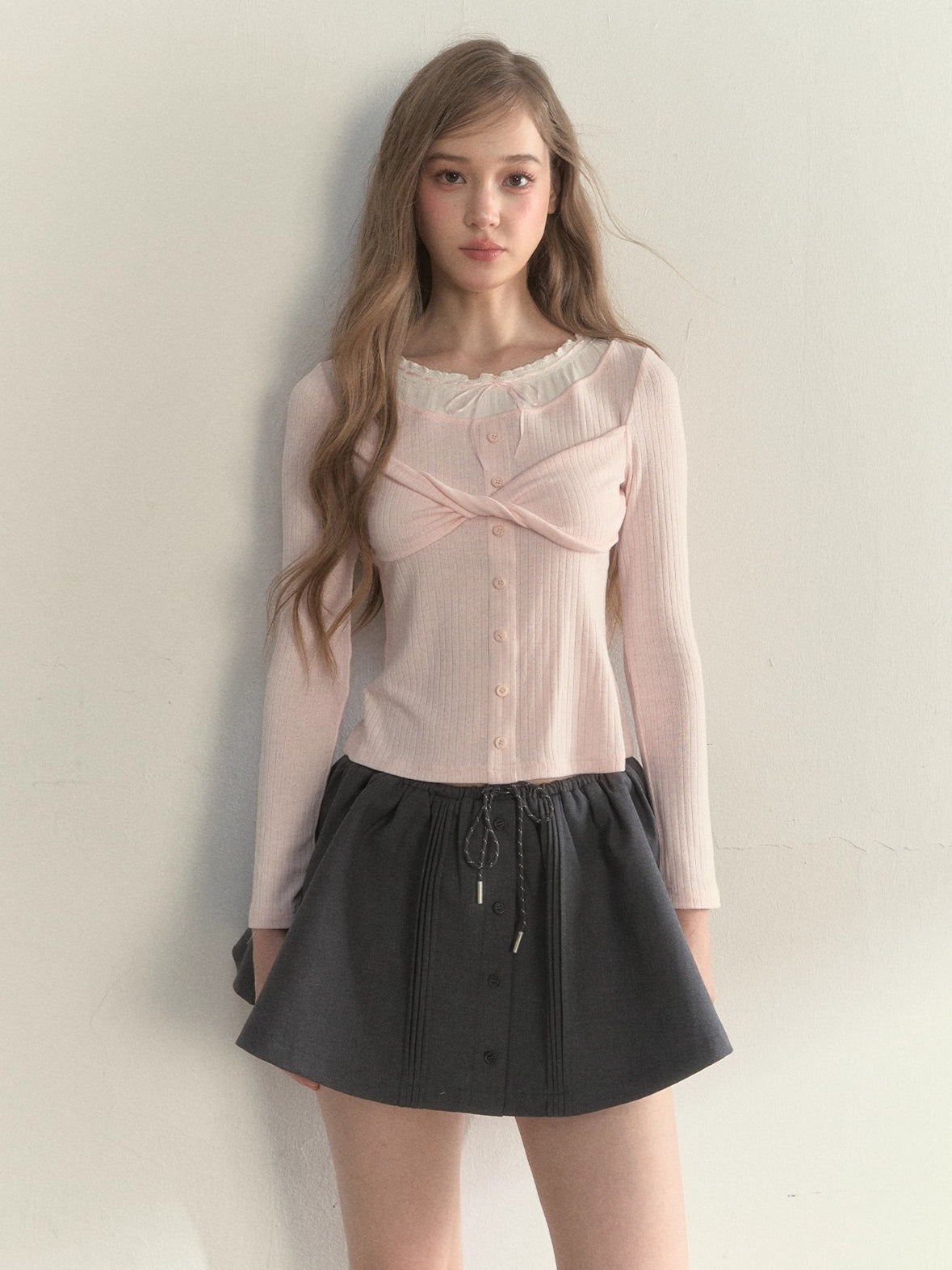 Bow-Tied Knit Long Sleeve T-Shirt