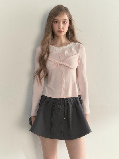 Bow-Tied Knit Long Sleeve T-Shirt