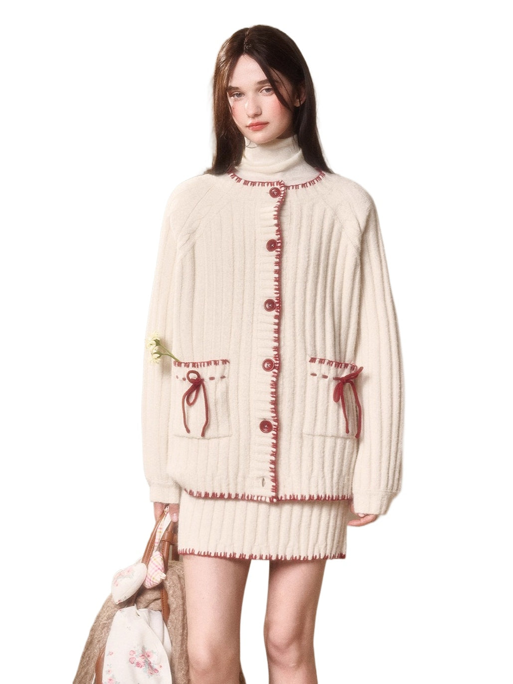 Latitude 69° Wool Contrast Trim Knit Sweater Set