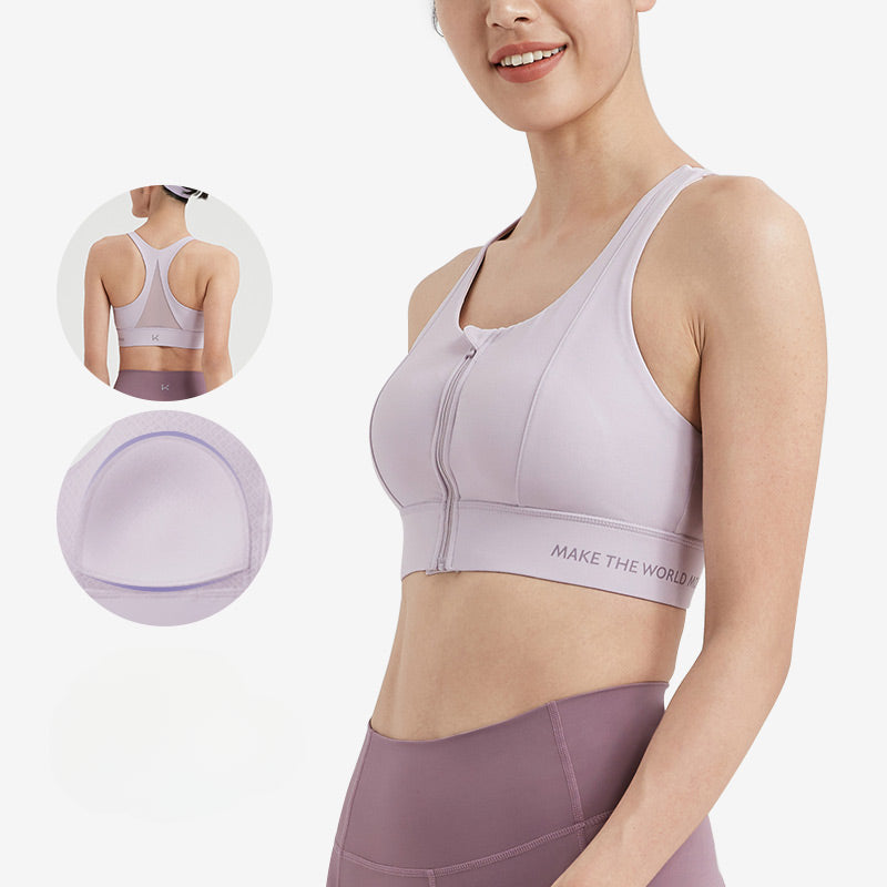 Front Zip Easy-wear Mesh-panelled Sports Bra