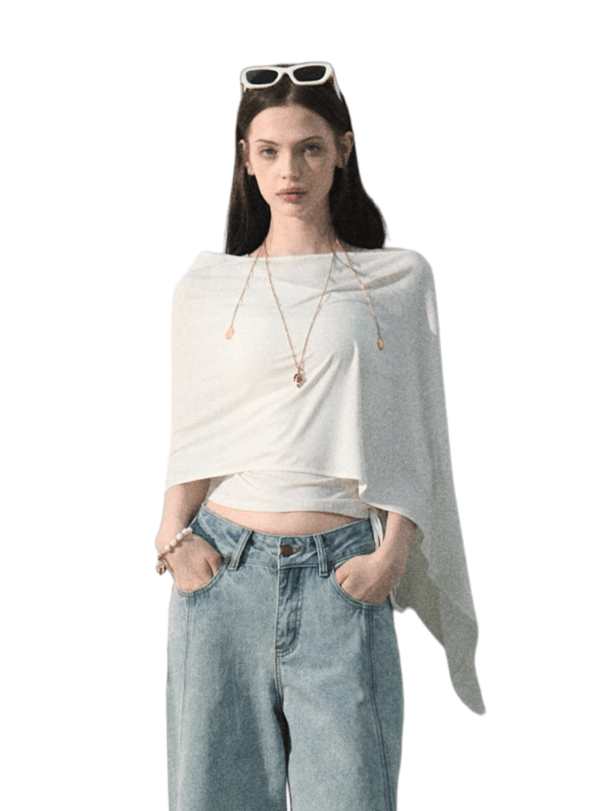 White Jade Asymmetric Draped T-Shirt
