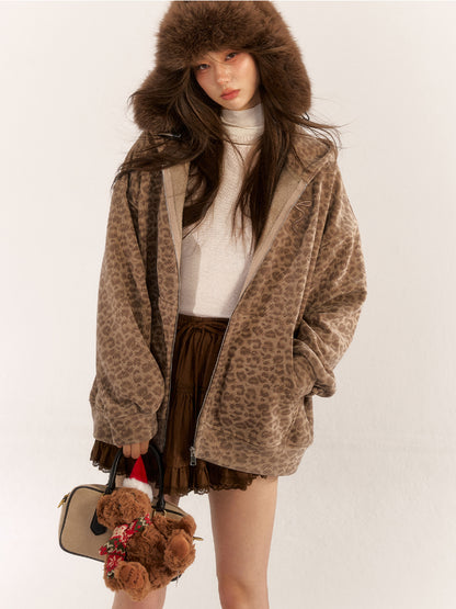 Brown &amp; Gray Leopard Print Coat