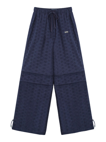Hollow Embroidery Tie-up Casual Pants - CHINASQUAD