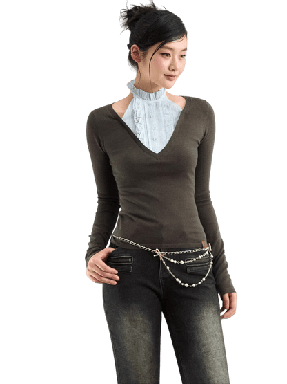 Patchwork Layered-Effect Knit Top