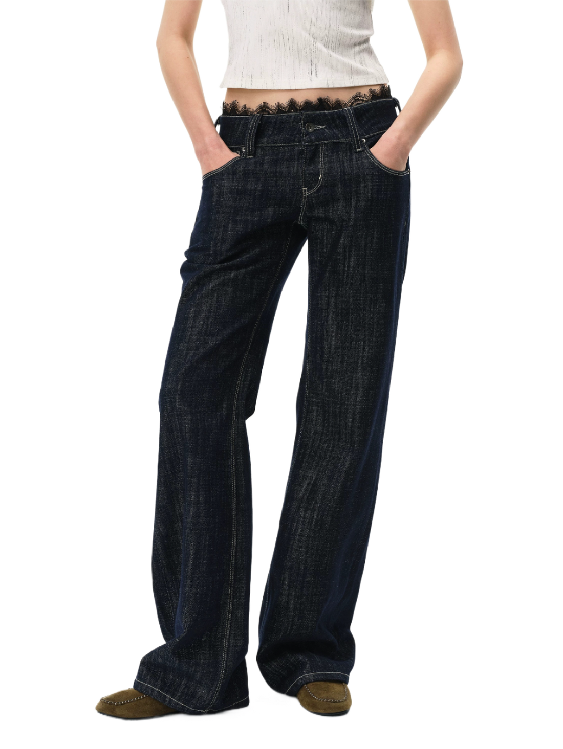Vintage Lace Waist Raw Indigo Flared Jeans