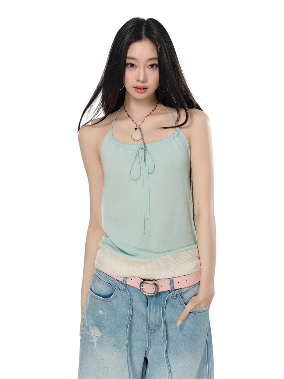 Contrast Trim Halter Knit Camisole