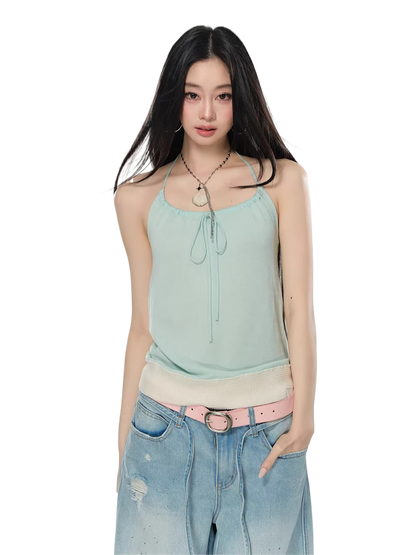 Contrast Trim Halter Knit Camisole