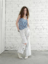 Blue-Gray Striped Two-Way Beaded Swing Collar Tank Top - CHINASQUAD
